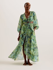 Ted Baker Green Ottleyy Maxi Cover-Up With Eyelet Detail - Image 1 of 5