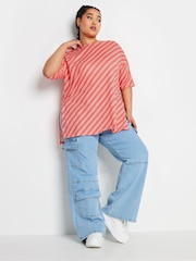 Yours Curve Pink Oversized Stripe 100% Cotton T-Shirt - Image 2 of 4
