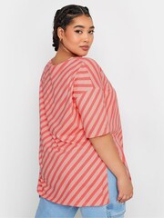 Yours Curve Pink Oversized Stripe 100% Cotton T-Shirt - Image 3 of 4