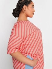 Yours Curve Pink Oversized Stripe 100% Cotton T-Shirt - Image 4 of 4