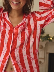 Red/Pink Bow Stripe Button Through Pyjamas - Image 7 of 12