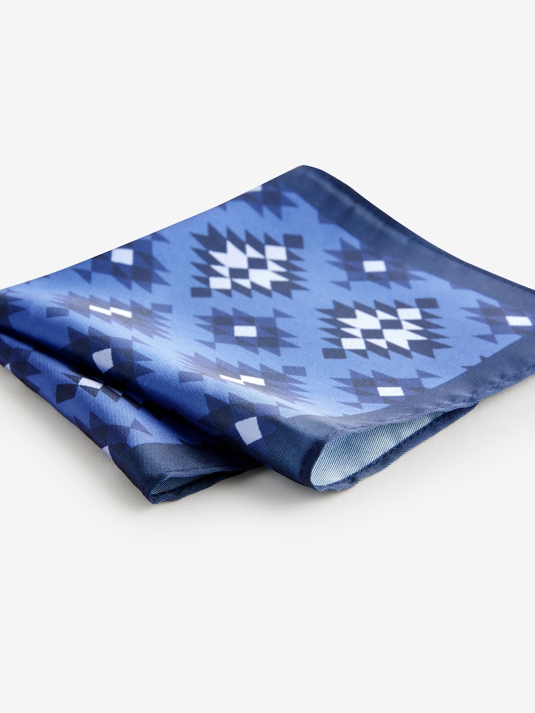 Navy Blue/Navajo Style Slim Tie And Pocket Square Set - Image 5 of 5