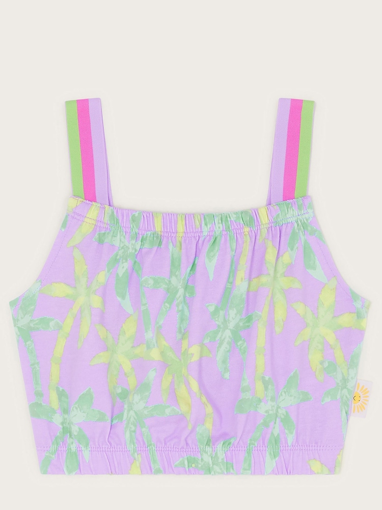 Monsoon Purple 100% Cotton Palm Print Crop Top - Image 2 of 4