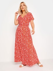 Yours Curve Orange Ditsy Floral Print Wrap Maxi Dress - Image 1 of 5