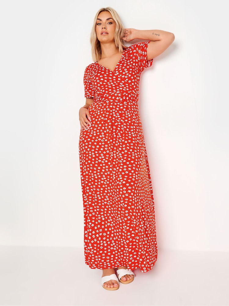 Yours Curve Orange Ditsy Floral Print Wrap Maxi Dress - Image 2 of 5