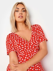 Yours Curve Orange Ditsy Floral Print Wrap Maxi Dress - Image 4 of 5