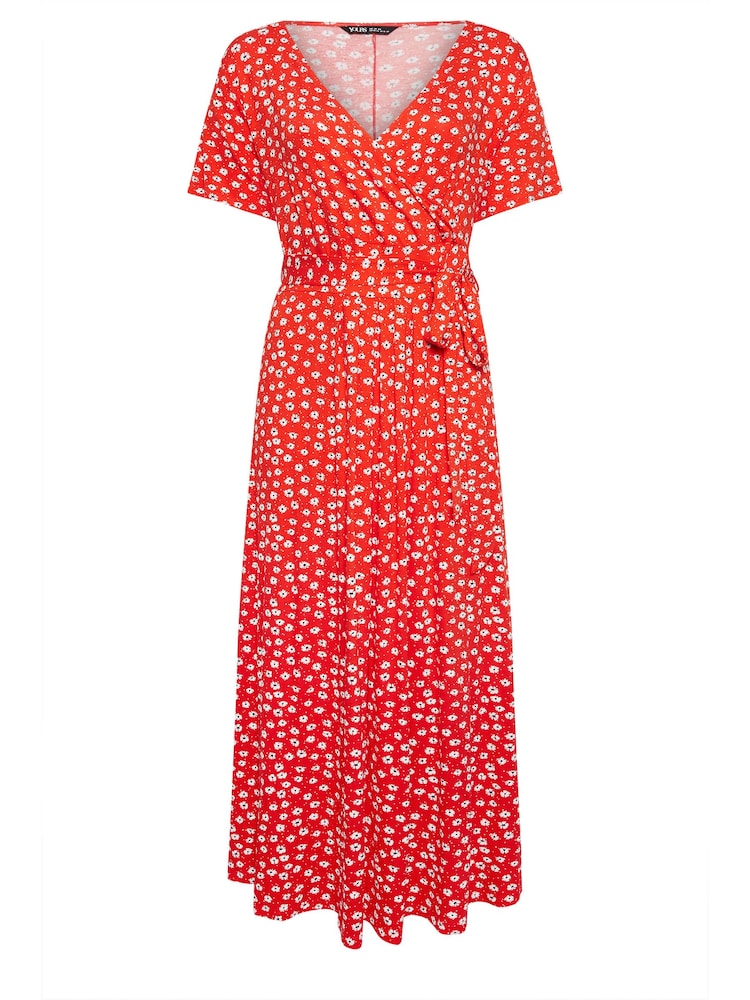 Yours Curve Orange Ditsy Floral Print Wrap Maxi Dress - Image 5 of 5