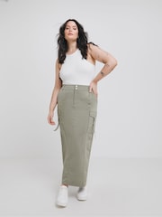Simply Be Green Plush Cargo Tech Midi Skirt - Image 1 of 5