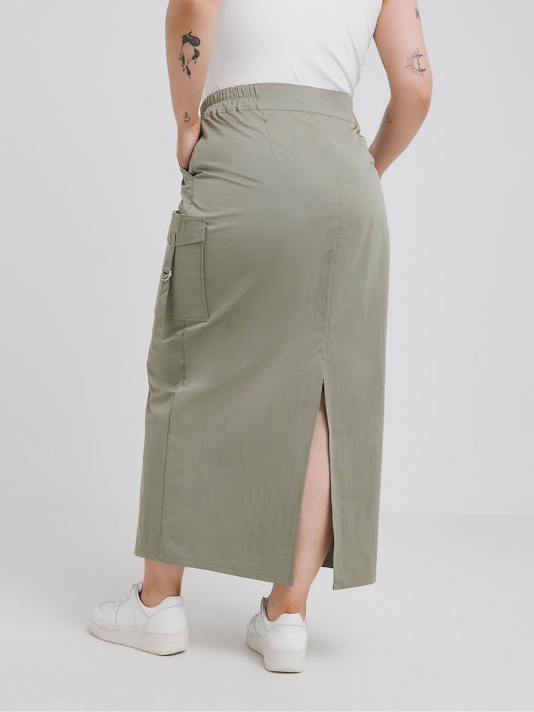 Simply Be Green Plush Cargo Tech Midi Skirt - Image 2 of 5