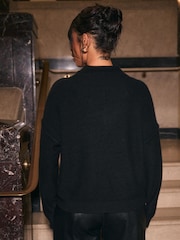 Black 100% Cashmere Premium Seam Detail Rolled Edge Knitted Jumper - Image 1 of 6