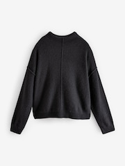 Black 100% Cashmere Premium Seam Detail Rolled Edge Knitted Jumper - Image 3 of 6