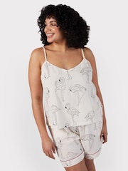 Chelsea Peers Cream 100% Cotton Cheesecloth Flamingo Sketch Print Short Pyjamas Set - Image 1 of 5