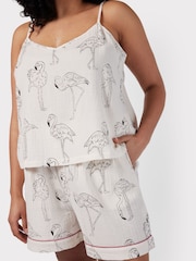 Chelsea Peers Cream 100% Cotton Cheesecloth Flamingo Sketch Print Short Pyjamas Set - Image 4 of 5