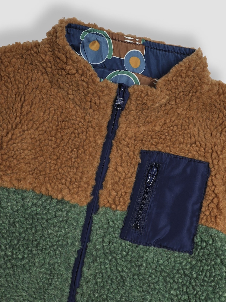 JoJo Maman Bébé Khaki Appliqué Reversible Teddy Fleece - Image 6 of 7