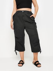 Yours Curve Black Cargo Cropped 100% Cotton Trousers - Image 1 of 5
