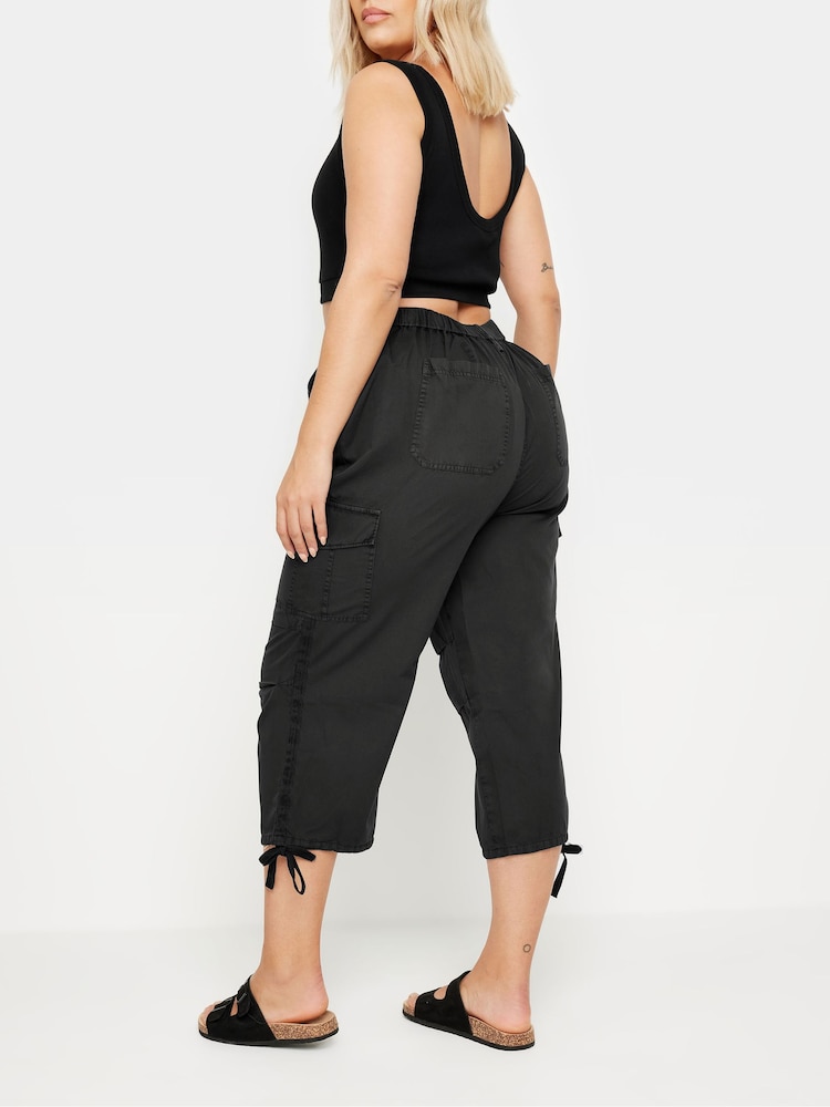 Yours Curve Black Cargo Cropped 100% Cotton Trousers - Image 3 of 5