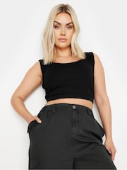 Yours Curve Black Cargo Cropped 100% Cotton Trousers - Image 4 of 5