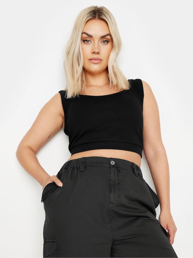 Yours Curve Black Cargo Cropped 100% Cotton Trousers - Image 4 of 5