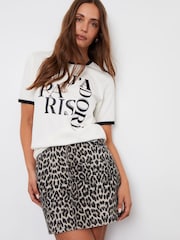 Threadbare Brown Leopard Print 100% Cotton Denim Mini Skirt - Image 2 of 8
