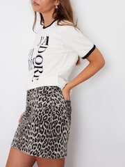 Threadbare Brown Leopard Print 100% Cotton Denim Mini Skirt - Image 5 of 8