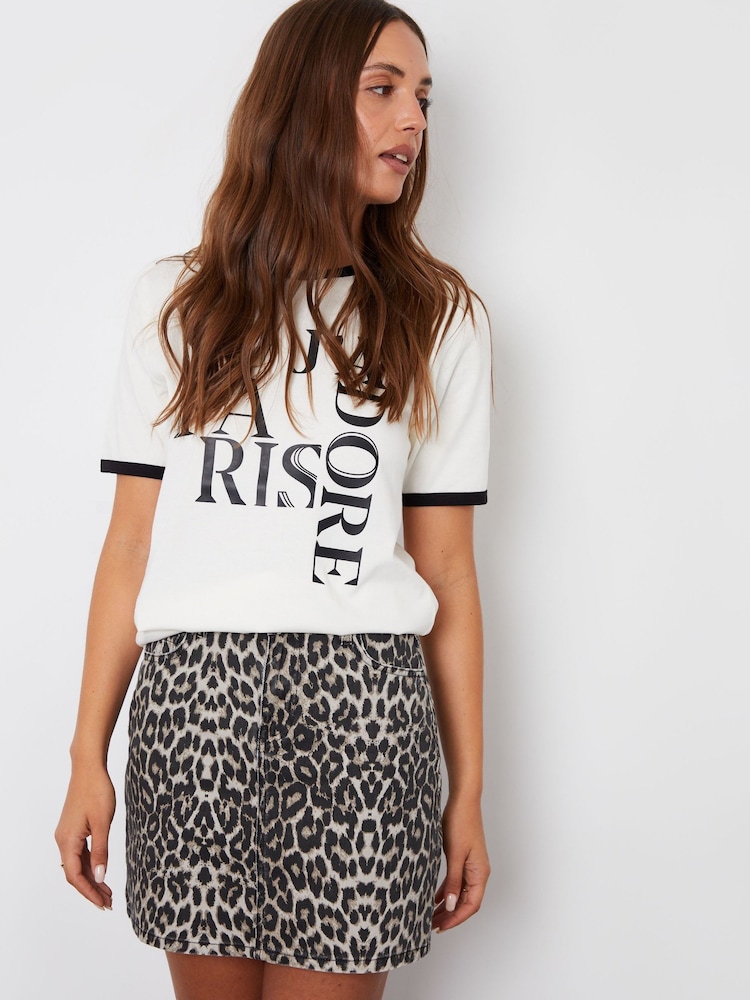 Threadbare Leopard Print 100% Cotton Denim Mini Skirt - Image 6 of 8