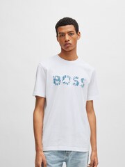 BOSS White 100% Cotton Jersey Logo Printboss T-Shirt - Image 1 of 5
