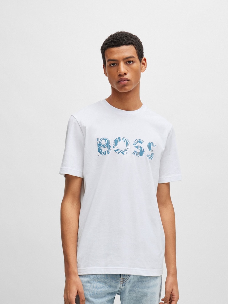 BOSS White 100% Cotton Jersey Logo Printboss T-Shirt - Image 1 of 5