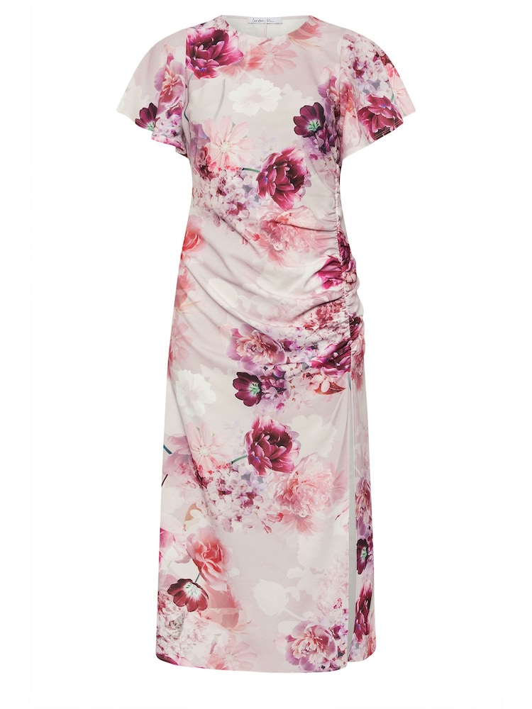 Pink - Yours Curve Floral Print Gathered Dress - Image 5 of 5 Pink - Yours Curve Floral Print Gathered Dress - Image 5 of 5