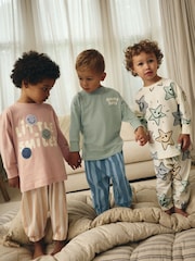 Sage Green/Peach Happy Days Oversized Pyjamas 3 Pack (9mths-10yrs) - Image 1 of 1
