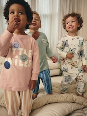 Vert sauge Vert/Peach Happy Days - Lot de 3 pyjamas oversize (9mois à10ans) - Image 1 de 4