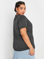 Yours Curve Charcoal Grey 'The Lovers' Slogan 100% Cotton T-Shirt - Image 3 of 5