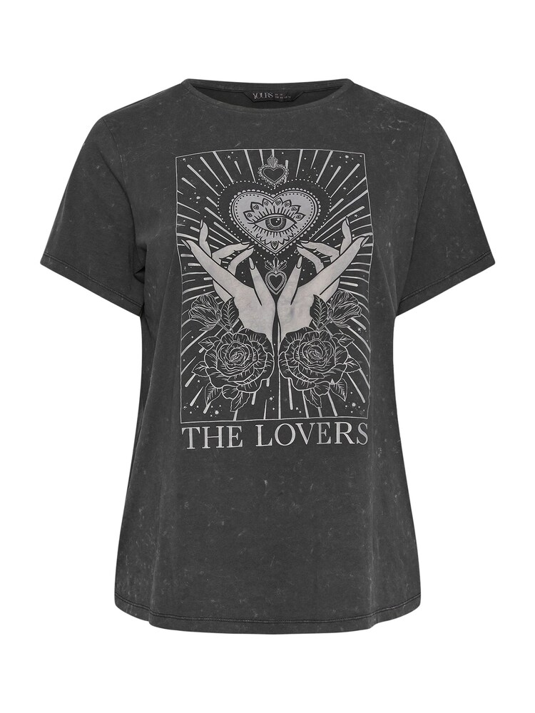 Yours Curve Charcoal Grey 'The Lovers' Slogan 100% Cotton T-Shirt - Image 5 of 5