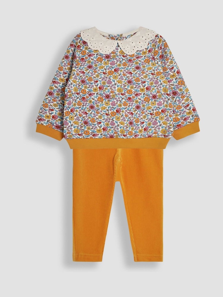 JoJo Maman Bébé Rust Autumn Floral Sweatshirt & Cord Jeggings Set - Image 1 of 4