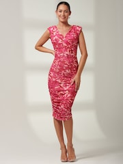 Jolie Moi Pink Pamela Ruched Mesh Bodycon Dress - Image 1 of 6