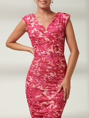 Jolie Moi Pink Pamela Ruched Mesh Bodycon Dress - Image 3 of 6