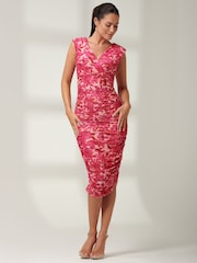 Jolie Moi Pink Pamela Ruched Mesh Bodycon Dress - Image 6 of 6