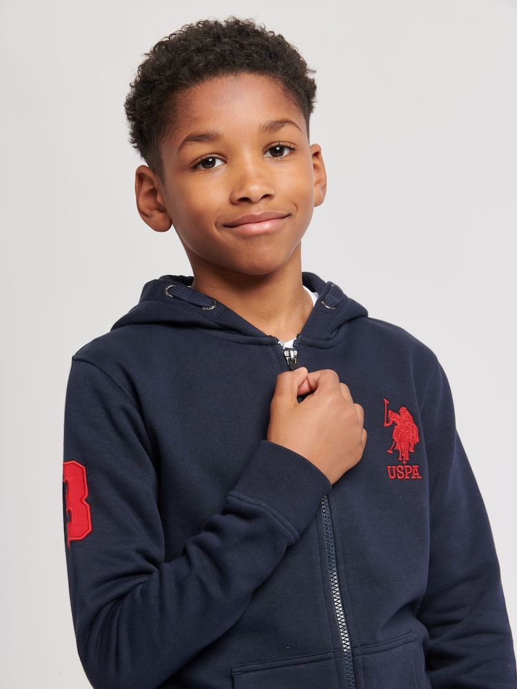 Blauw - U.S. Polo Assn. Boys 100% Cotton Player 3 Zip Hoodie - Image 3 of 7