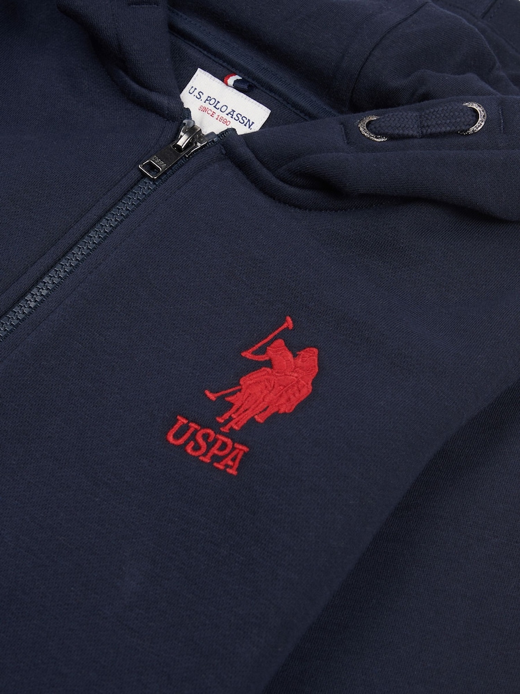 Blauw - U.S. Polo Assn. Boys 100% Cotton Player 3 Zip Hoodie - Image 6 of 7