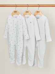 Mamas & Papas Blue Turtle 100% Cotton Sleepsuits 3 Pack - Image 1 of 2