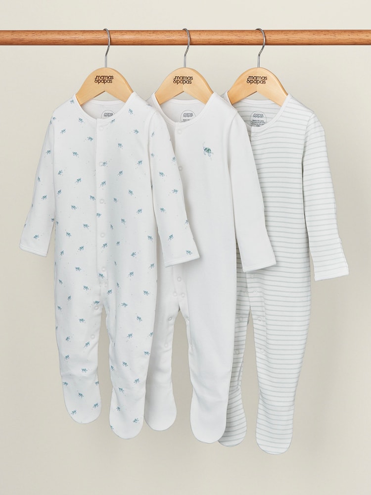 Mamas & Papas Blue Turtle 100% Cotton Sleepsuits 3 Pack - Image 1 of 2