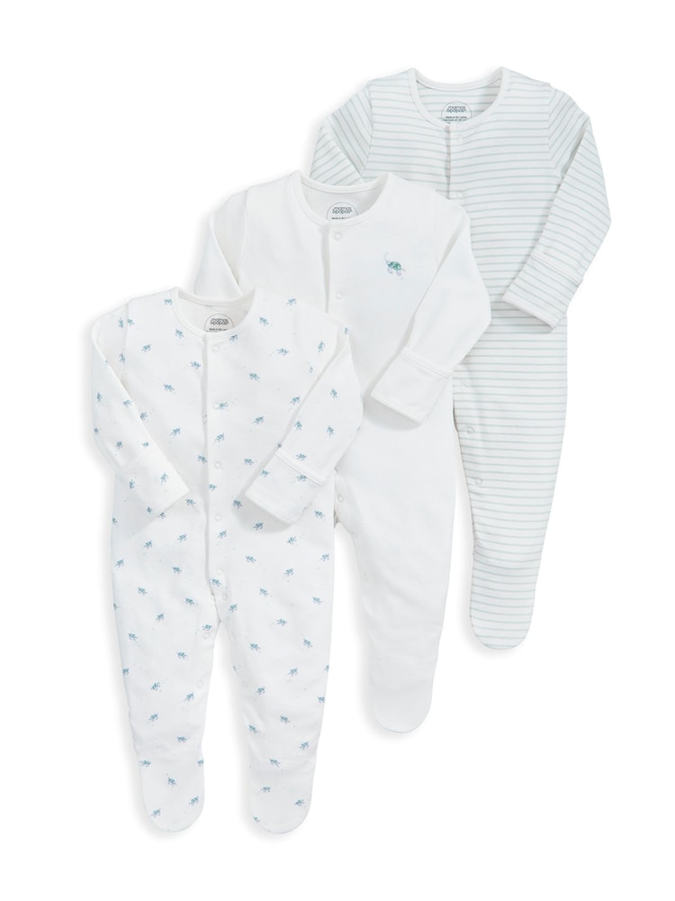 Mamas & Papas Blue Turtle 100% Cotton Sleepsuits 3 Pack - Image 2 of 2