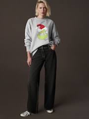 Grey/Lime Green Cool Christmas Grinch Official License Novelty Sequin Front Graphic Crew Neck Sweatshirt - Image 2 of 9