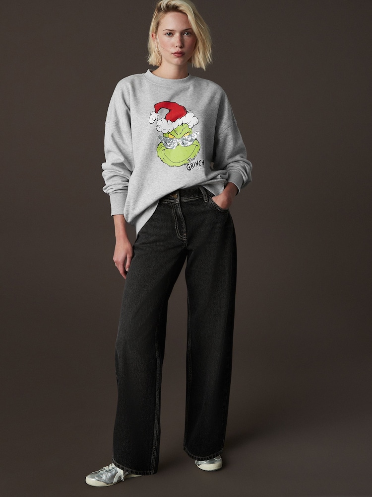 Grey/Lime Green Cool Christmas Grinch Official License Novelty Sequin Front Graphic Crew Neck Sweatshirt - Image 2 of 9