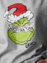 Grey/Lime Green Cool Christmas Grinch Official License Novelty Sequin Front Graphic Crew Neck Sweatshirt - Image 5 of 9