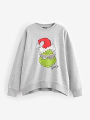 Grey/Lime Green Cool Christmas Grinch Official License Novelty Sequin Front Graphic Crew Neck Sweatshirt - Image 6 of 9