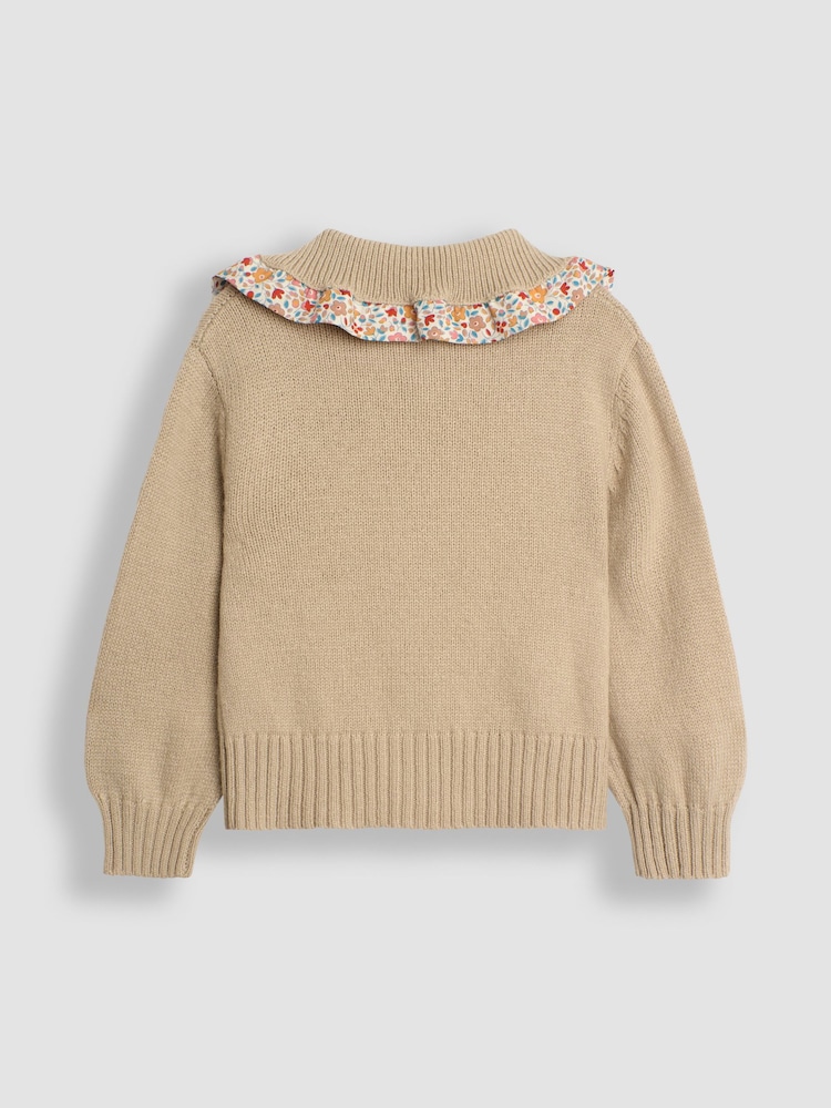 JoJo Maman Bébé Natural Frill Collar Cardigan - Image 2 of 3