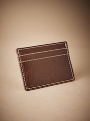 Tan Brown Signature Contrast Stitch Leather Card Holder - Image 1 of 3