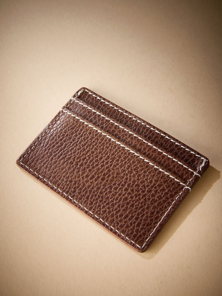 Tan Brown Signature Contrast Stitch Leather Card Holder - Image 2 of 3