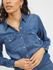 VILA Dark Blue Pocket Detail Lightweight Denim Shirt - Image 3 of 10