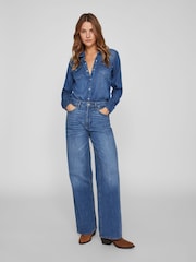 VILA Dark Blue Pocket Detail Lightweight Denim Shirt - Image 6 of 10